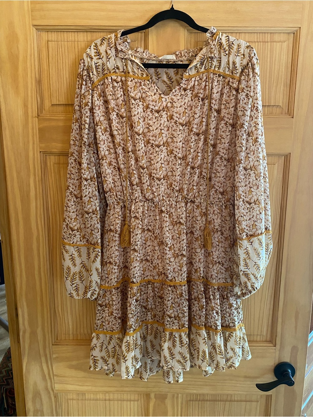 Miss Me Floral Tiered Tunic Blouse/Dress. Yellow, Cream, Brown. XL.